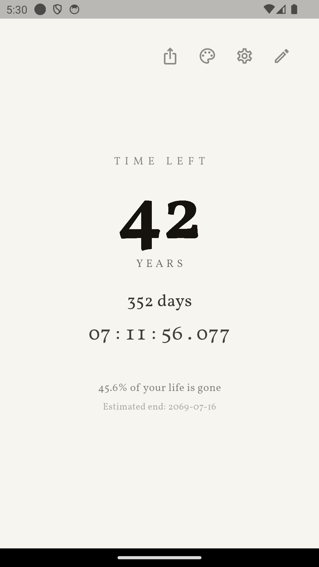 Countdown in years and days — light mode